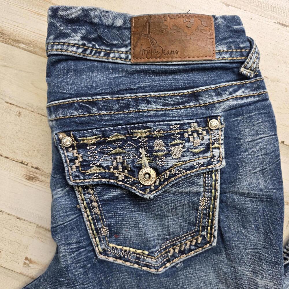 Ariya Bootcut Jeans Thick Stitch Aztec Western Embroidered Flap Pockets 30x32